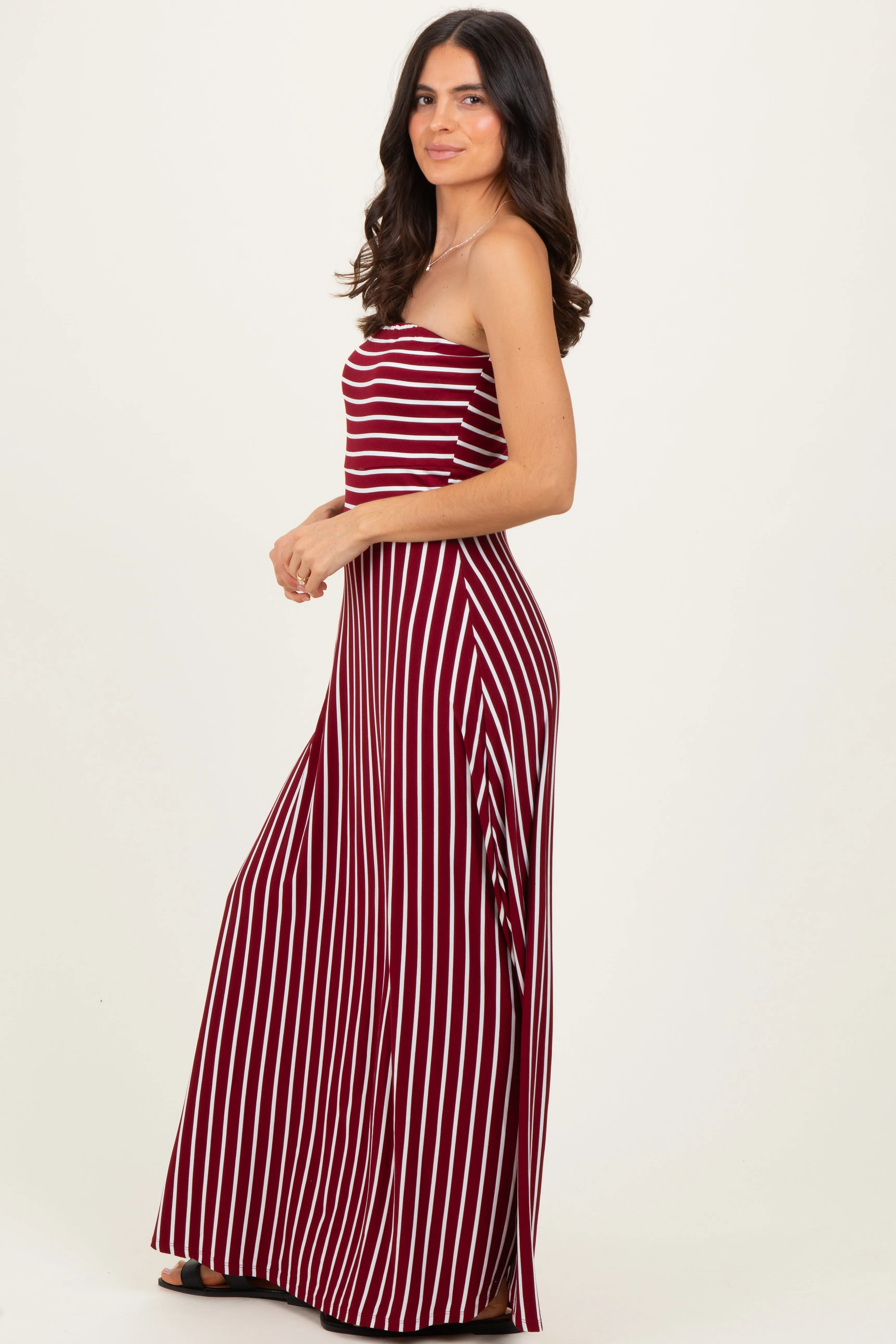 Wine Striped Strapless Maxi Dress sold by Pinkblush product image thumbnail 2
