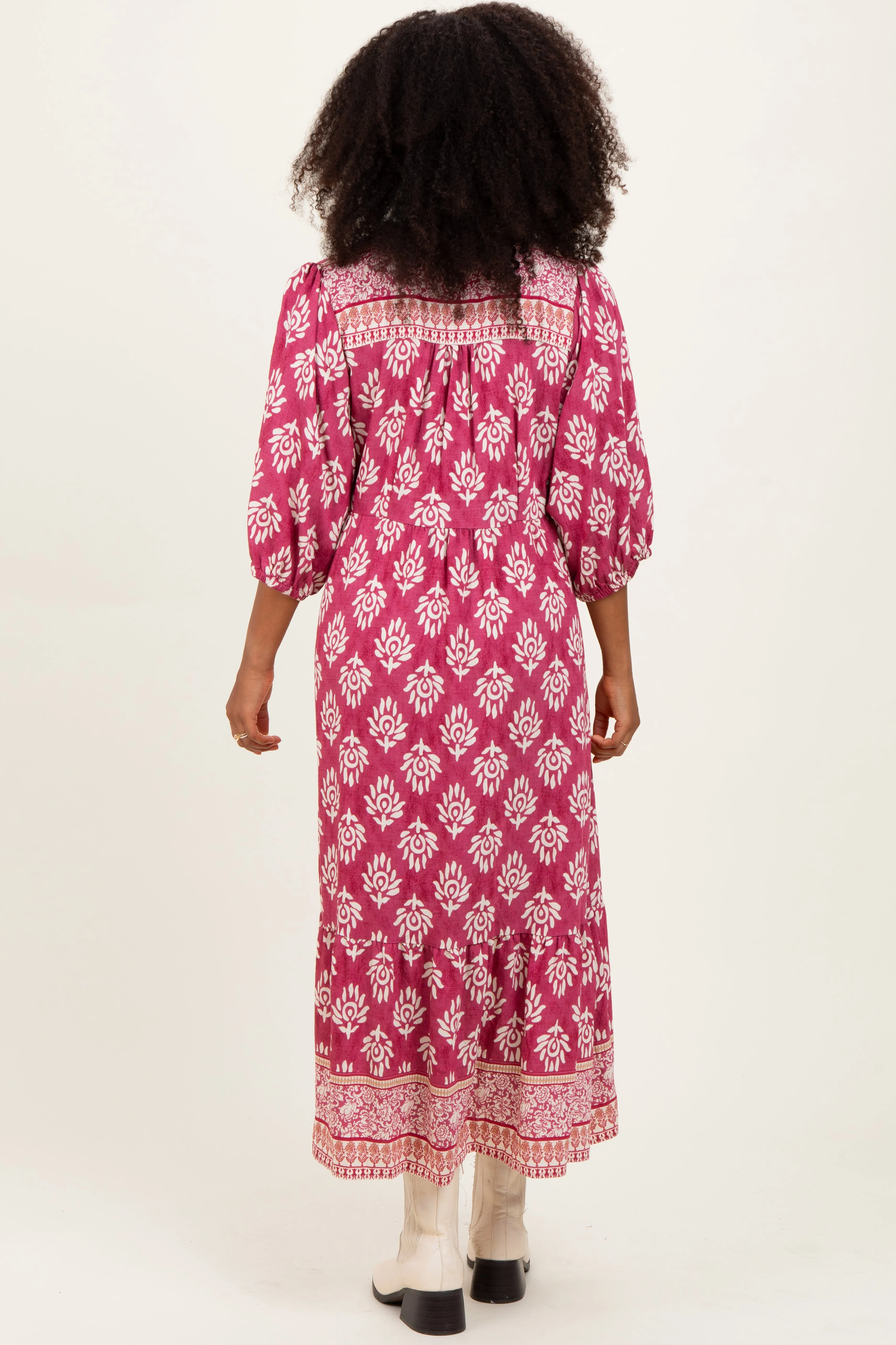 Pink Floral Contrast Print 3/4 Sleeve Midi Dress sold by Pinkblush product image thumbnail 3
