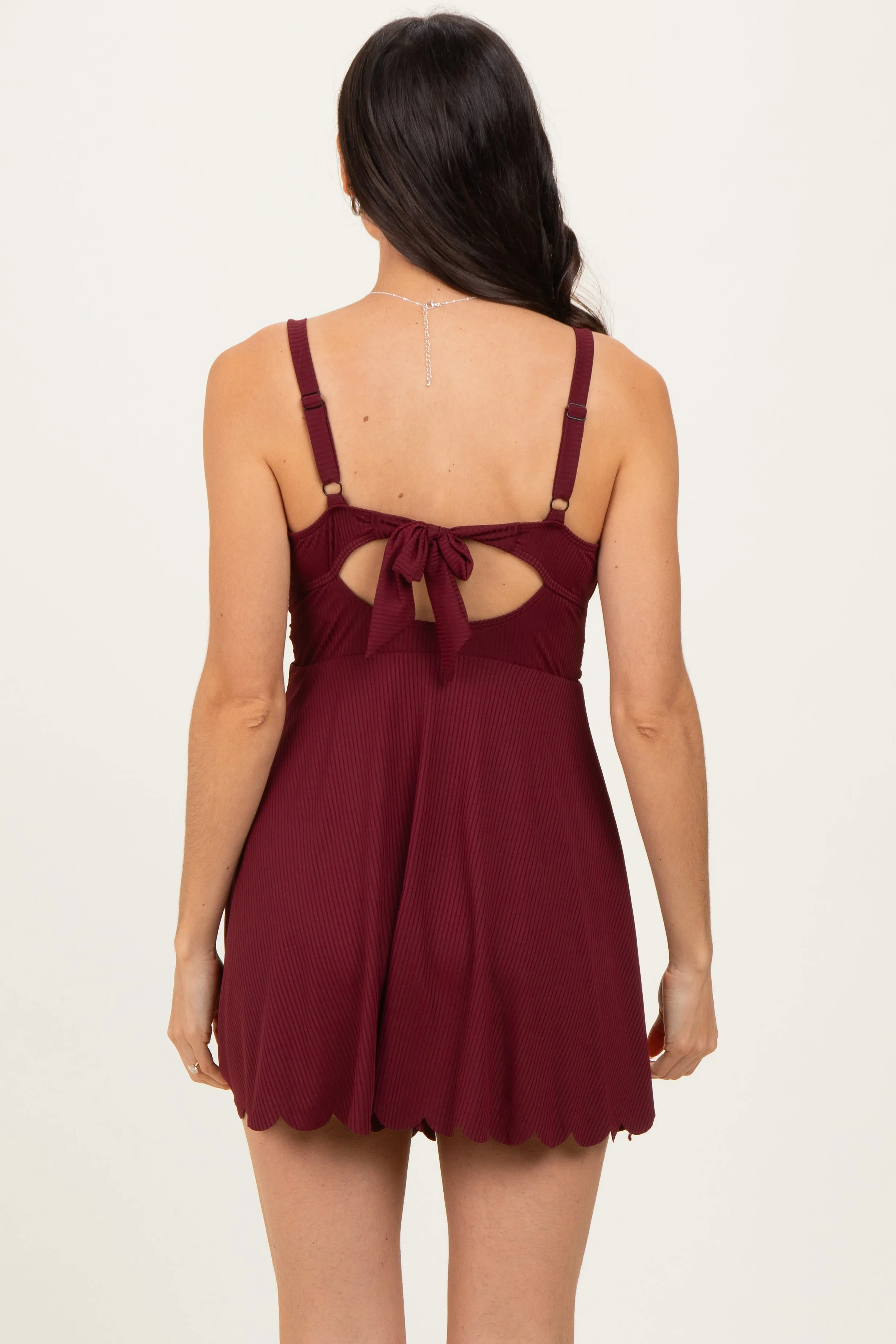 Dark Burgundy Ribbed Scallop Hem Swim Dress sold by Pinkblush product image thumbnail 4
