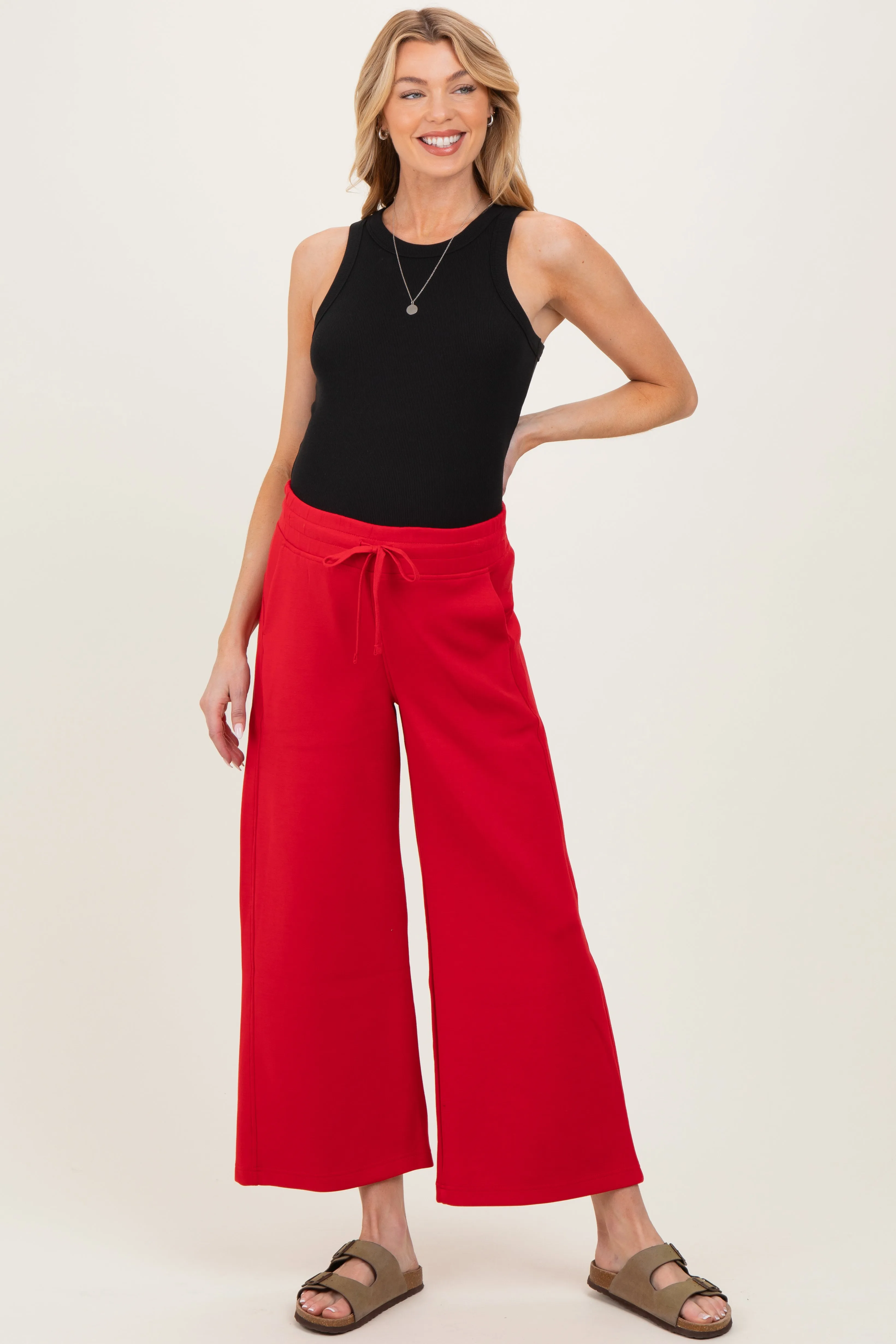 Red Ankle Wide Leg Maternity Lounge Pants sold by Pinkblush