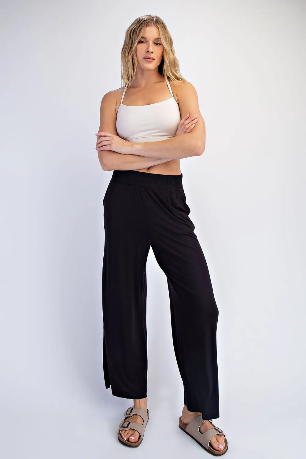 Black Ankle Wide Leg Pants sold by Pinkblush