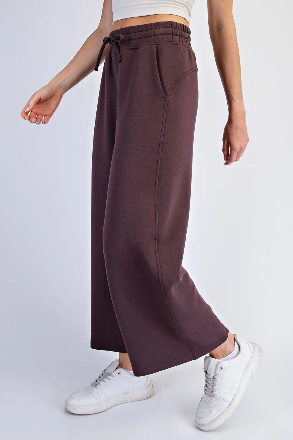Dark Mocha Ankle Wide Leg Lounge Pants sold by Pinkblush