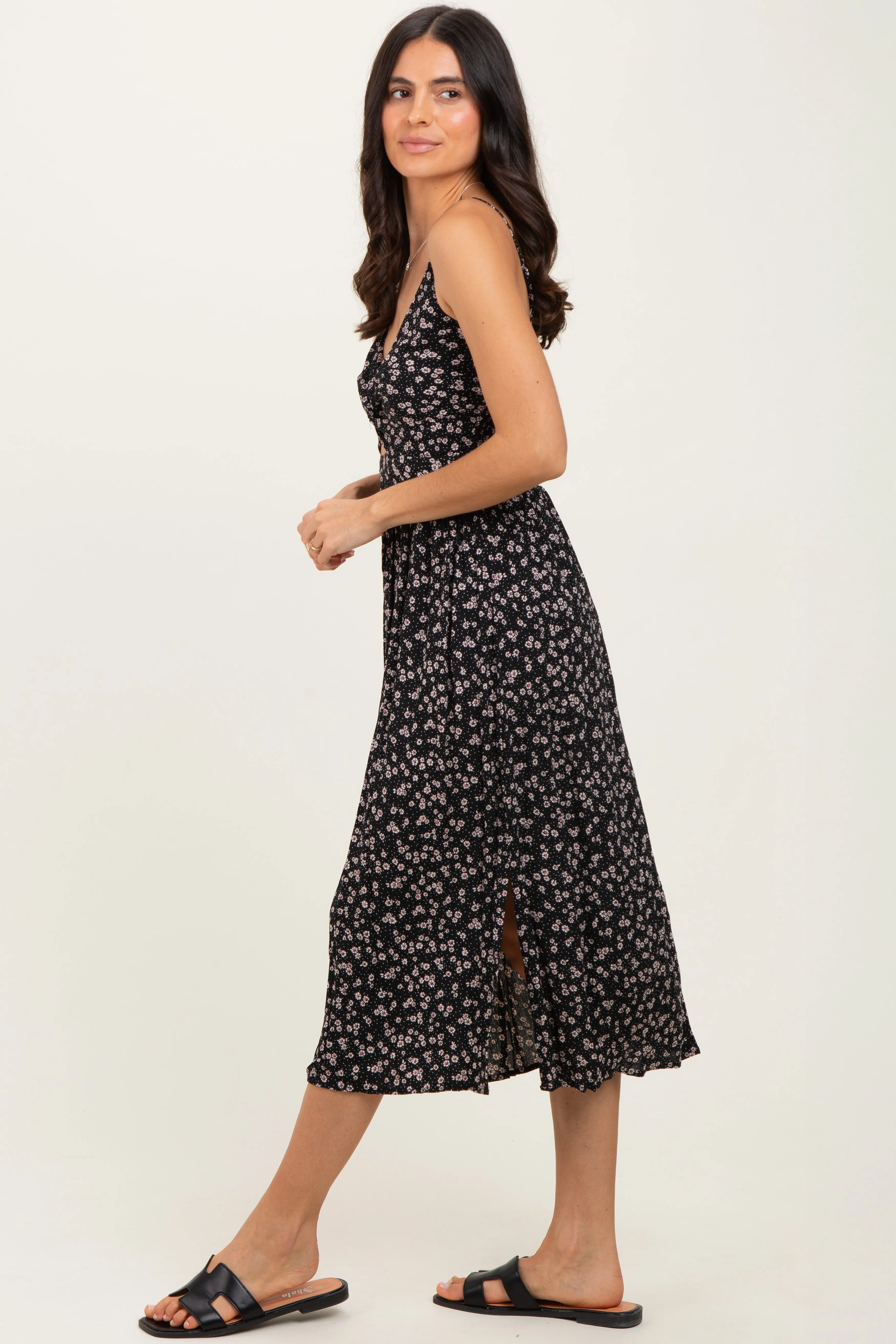 Black Floral Twisted Front Midi Dress sold by Pinkblush product image thumbnail 3