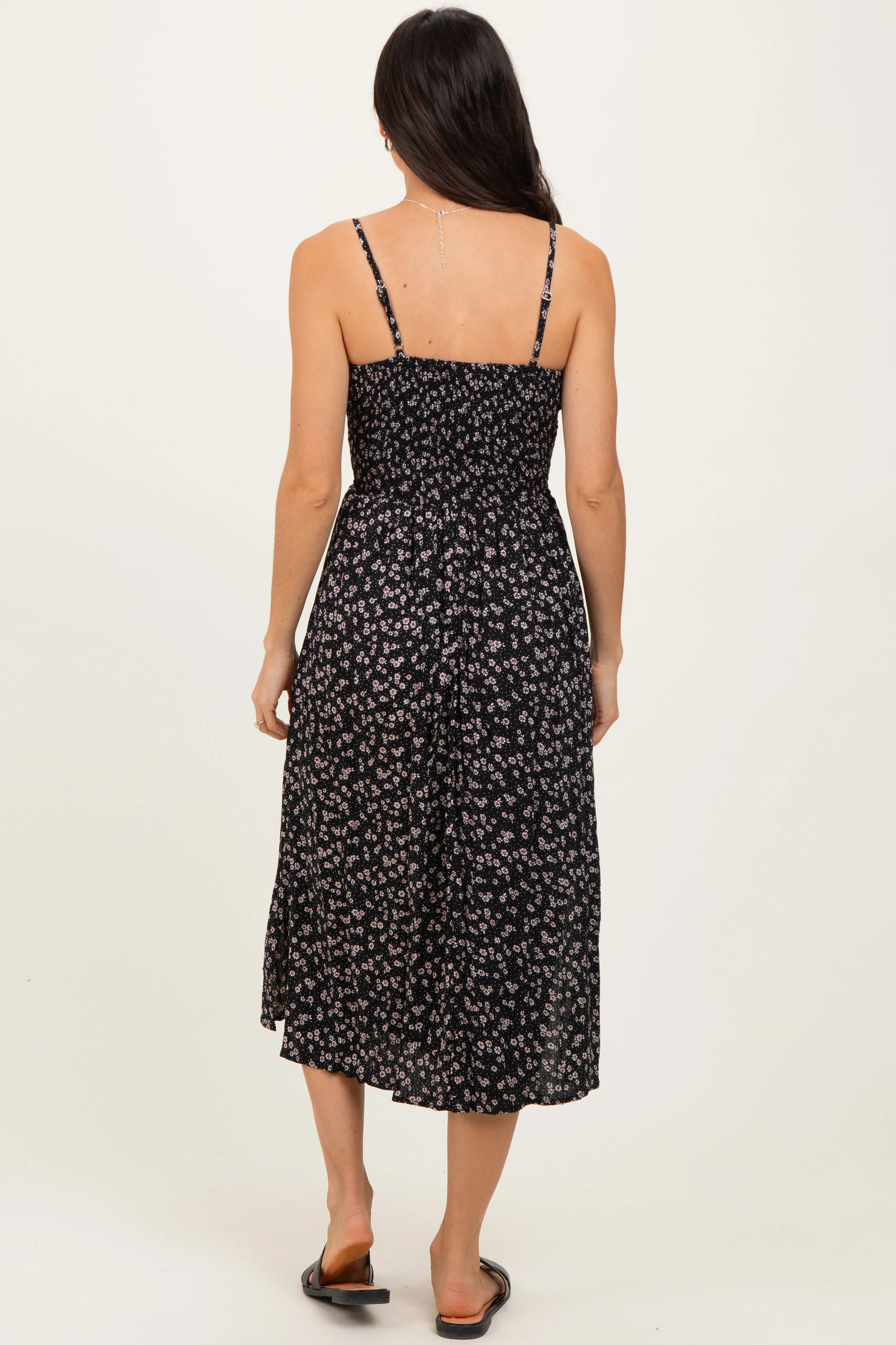 Black Floral Twisted Front Midi Dress sold by Pinkblush product image thumbnail 4