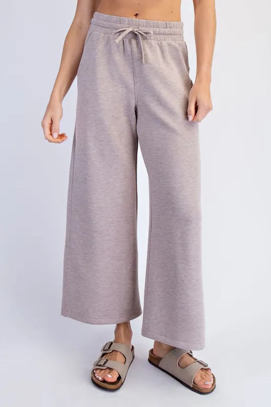 Heather Taupe Ankle Wide Leg Lounge Pants sold by Pinkblush