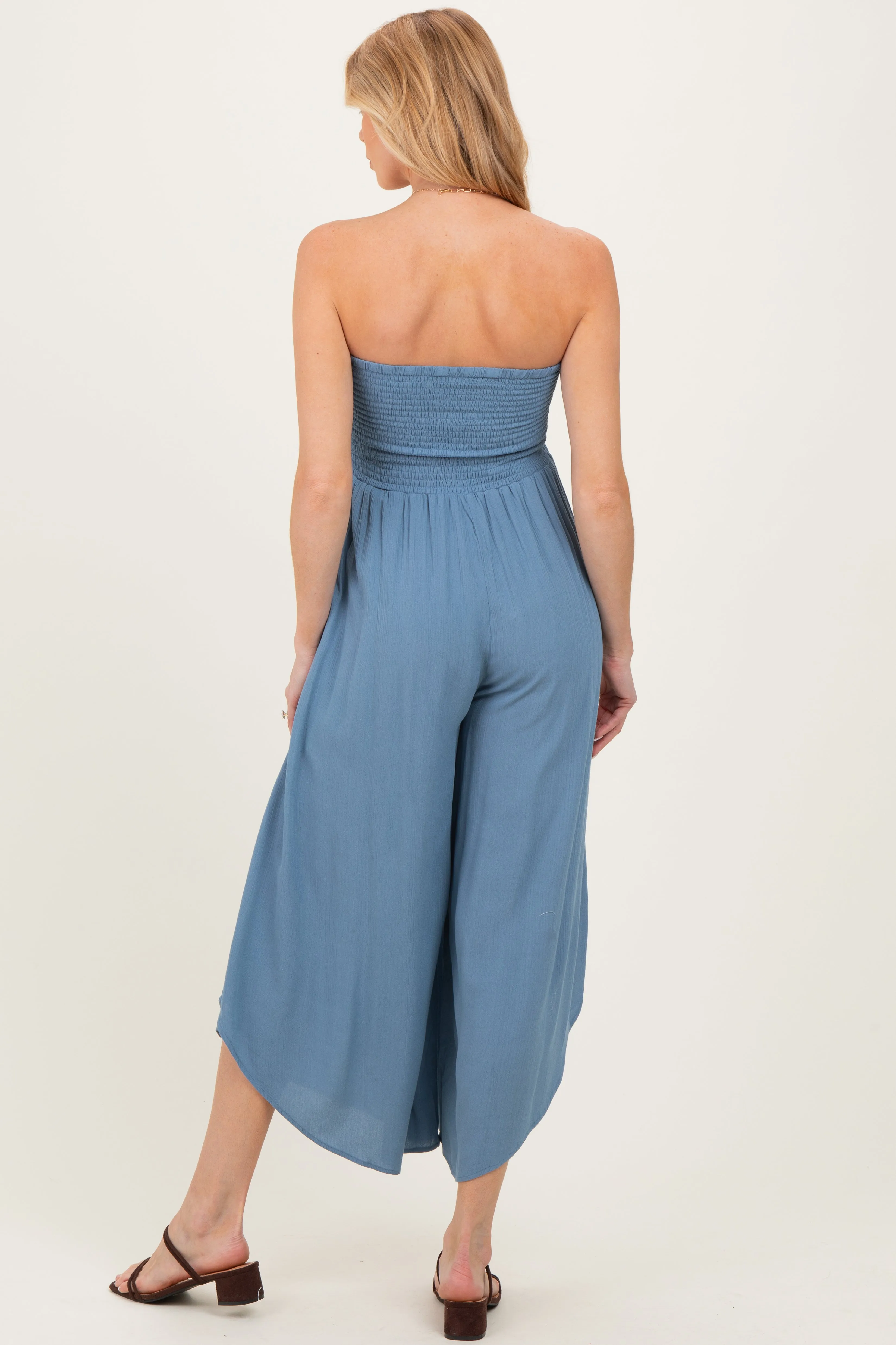 Blue Smocked Strapless Tulip Leg Maternity Jumpsuit sold by Pinkblush product image thumbnail 3