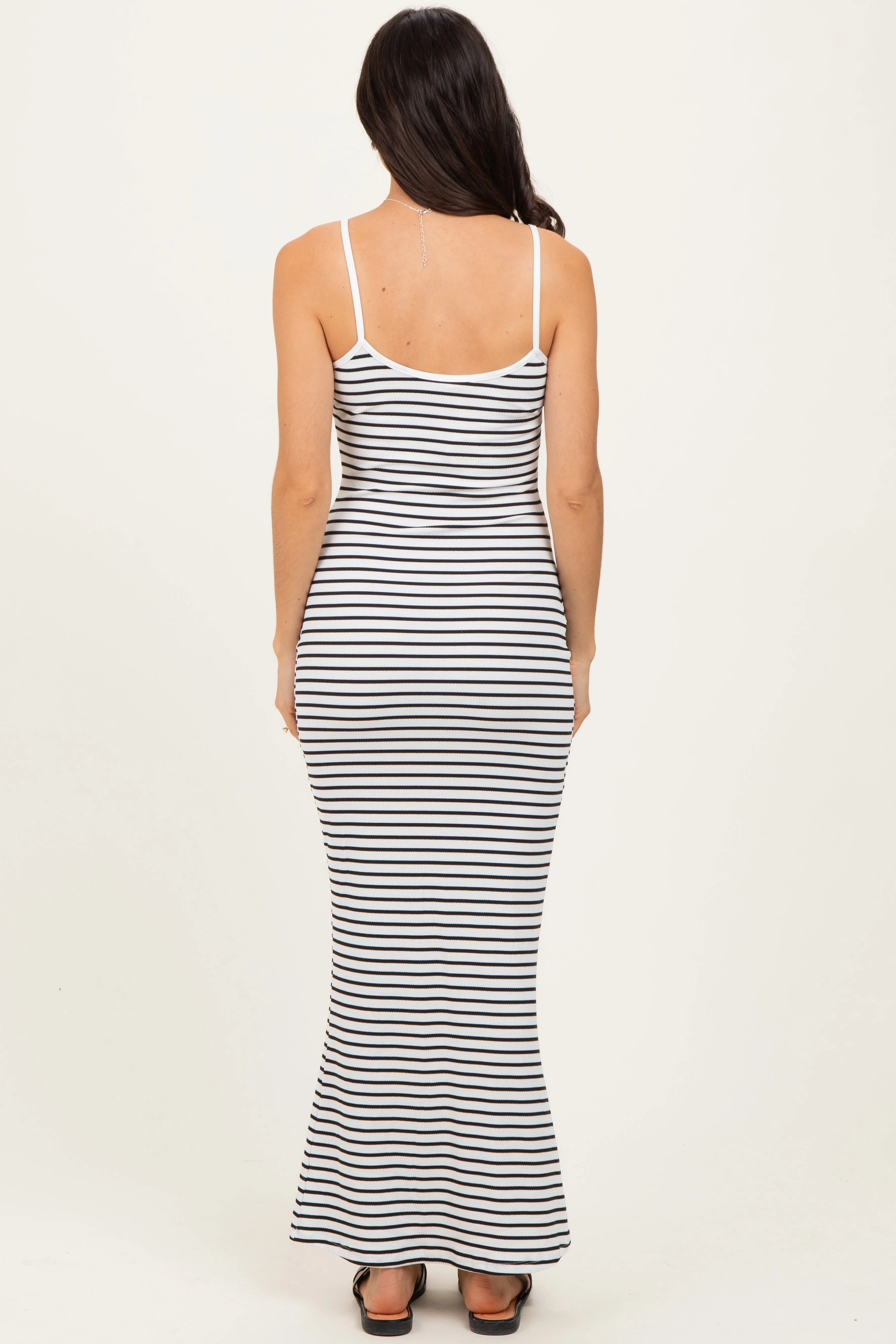 White Ribbed Knit Striped Sleeveless Maxi Dress sold by Pinkblush product image thumbnail 3
