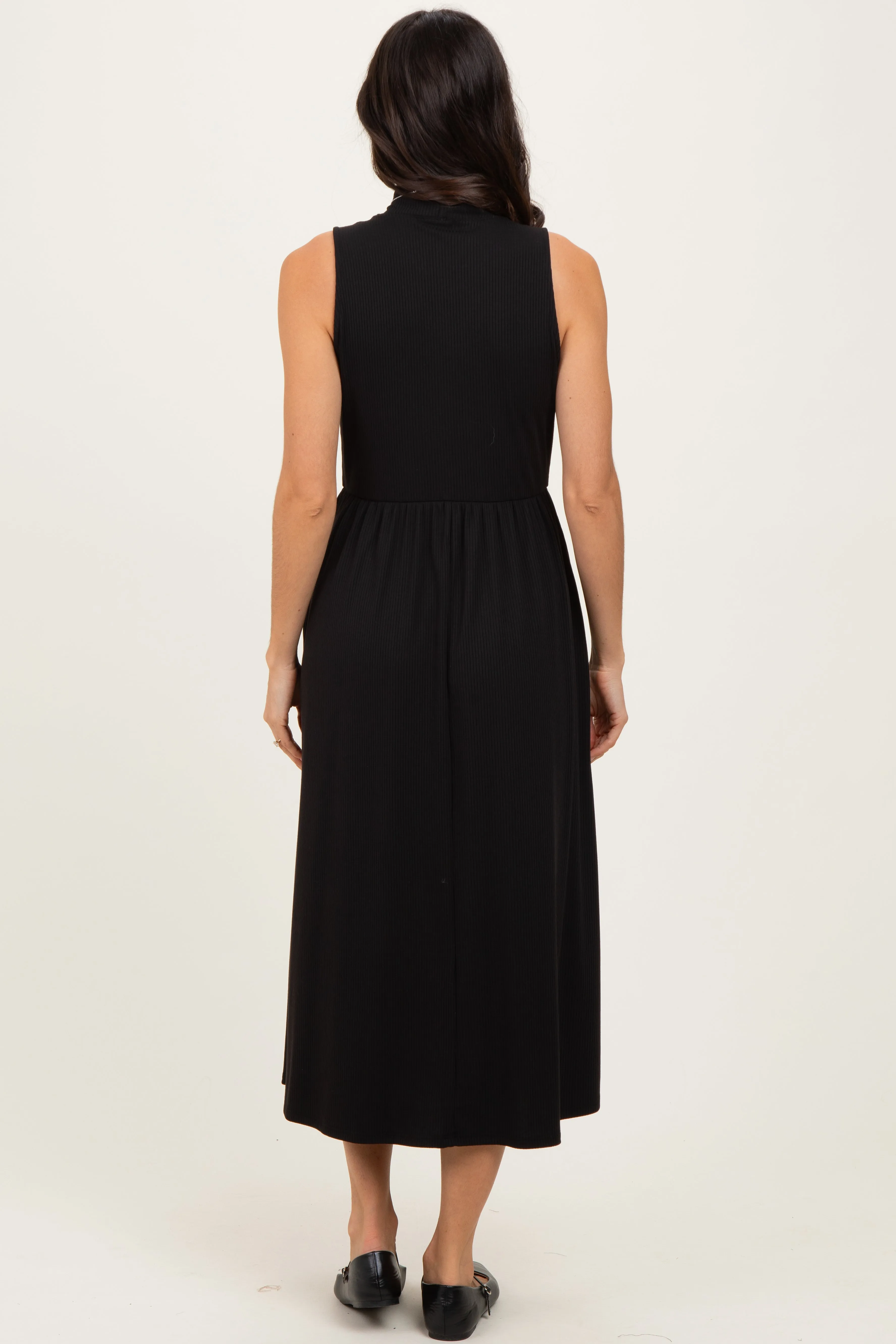 Black Ribbed Mock Neck Sleeveless Midi Dress sold by Pinkblush product image thumbnail 3