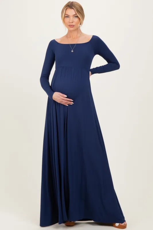 PinkBlush Navy Off Shoulder Maternity Maxi Dress sold by Pinkblush