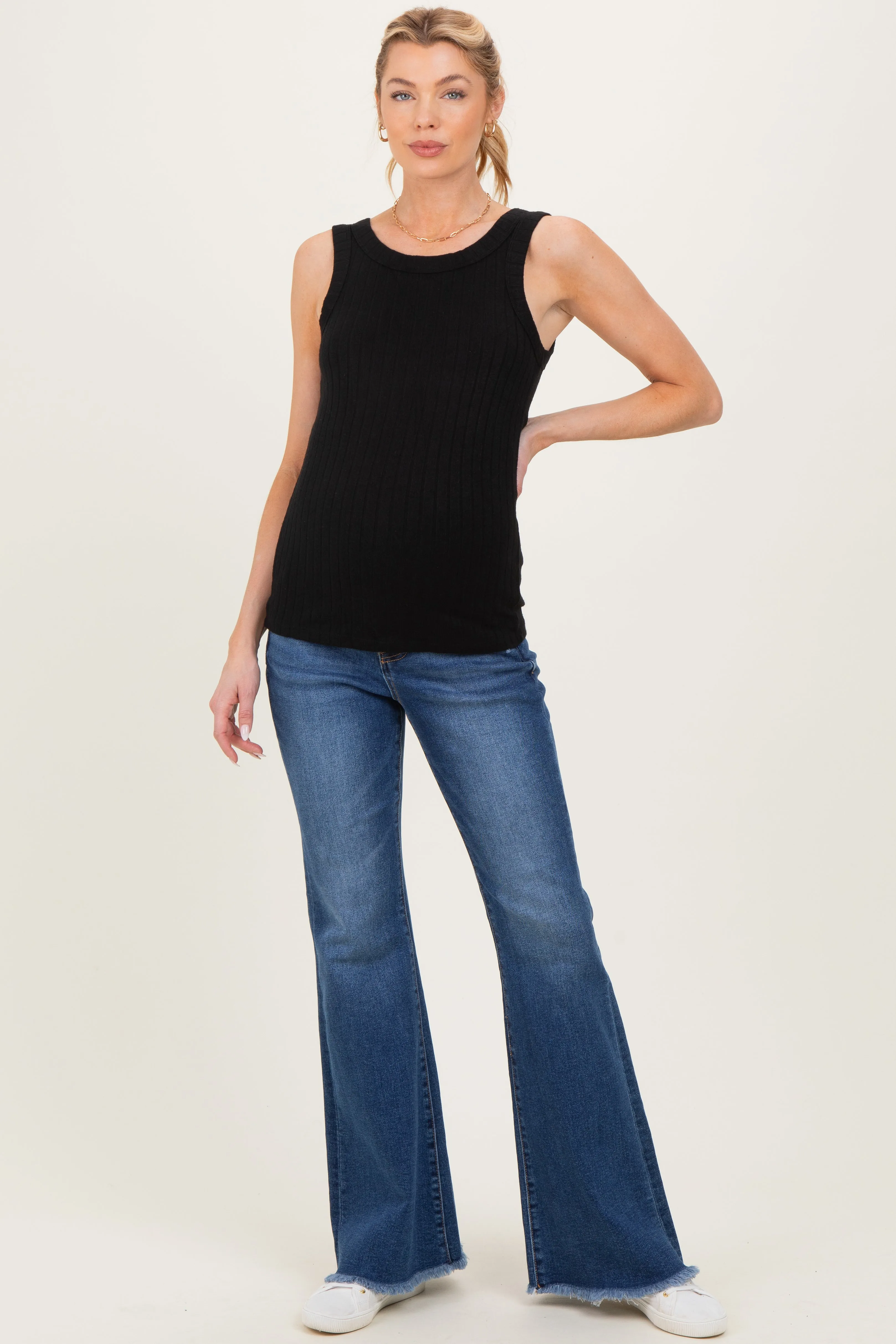 Black Ribbed Scoop Neck Maternity Tank sold by Pinkblush product image thumbnail 3