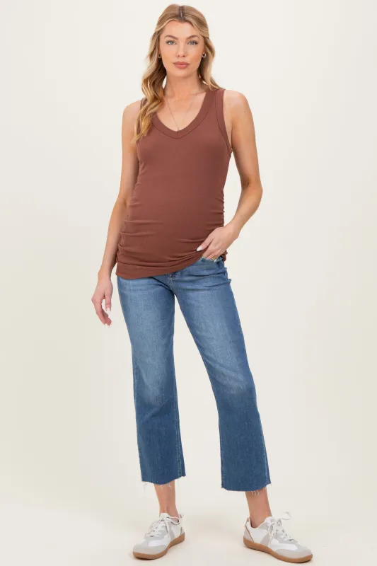 Blue Raw Hem Cropped Straight Leg Maternity Jeans made by Risen