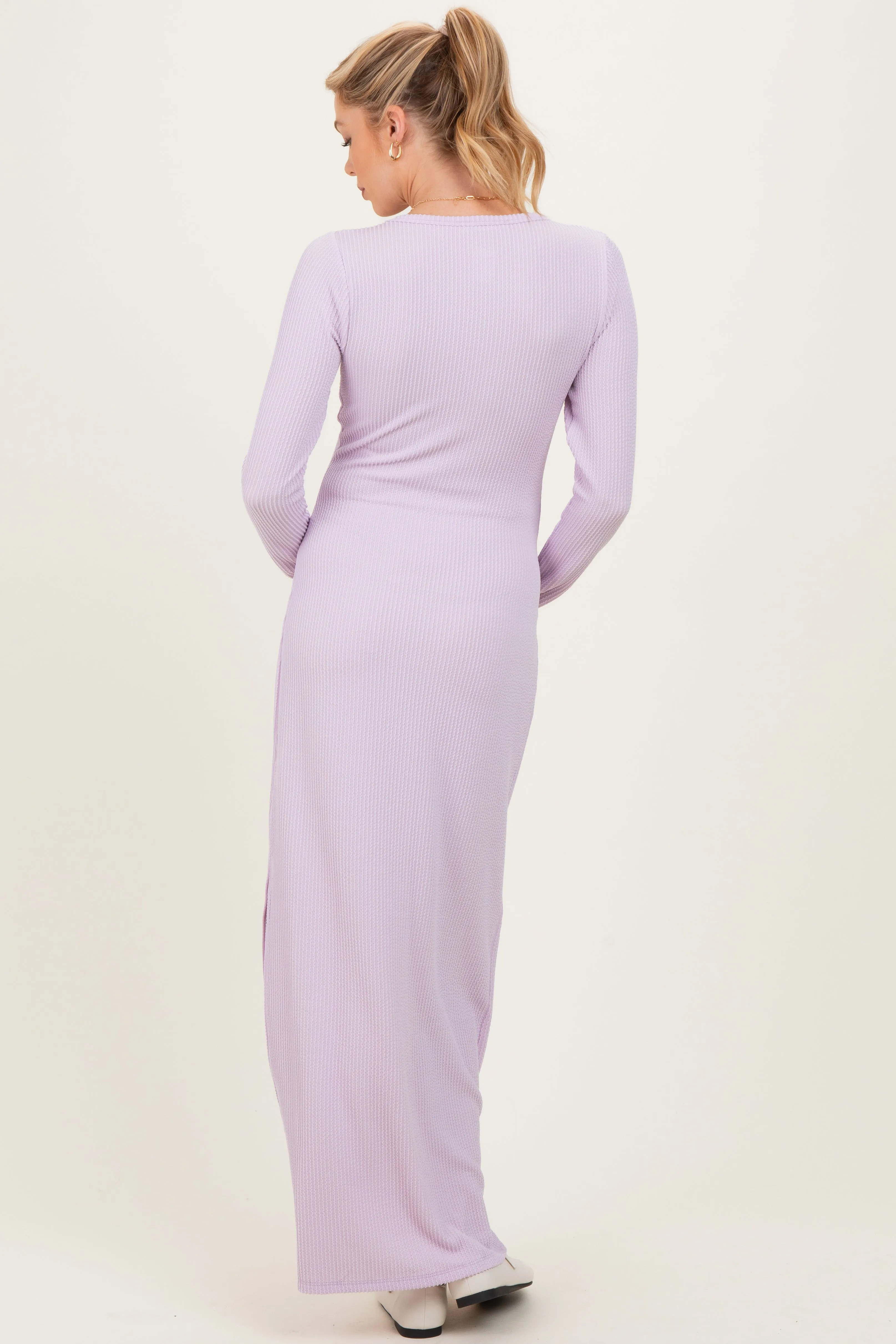 Lavender Ribbed Long Sleeve Side Slit Maternity Maxi Dress sold by Pinkblush product image thumbnail 3