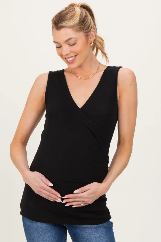 Black Crossover Ruched Maternity Nursing Tank sold by Pinkblush