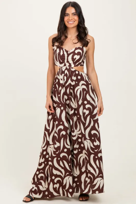 Chocolate Printed Cutout Sleeveless Maxi Dress made by En Creme