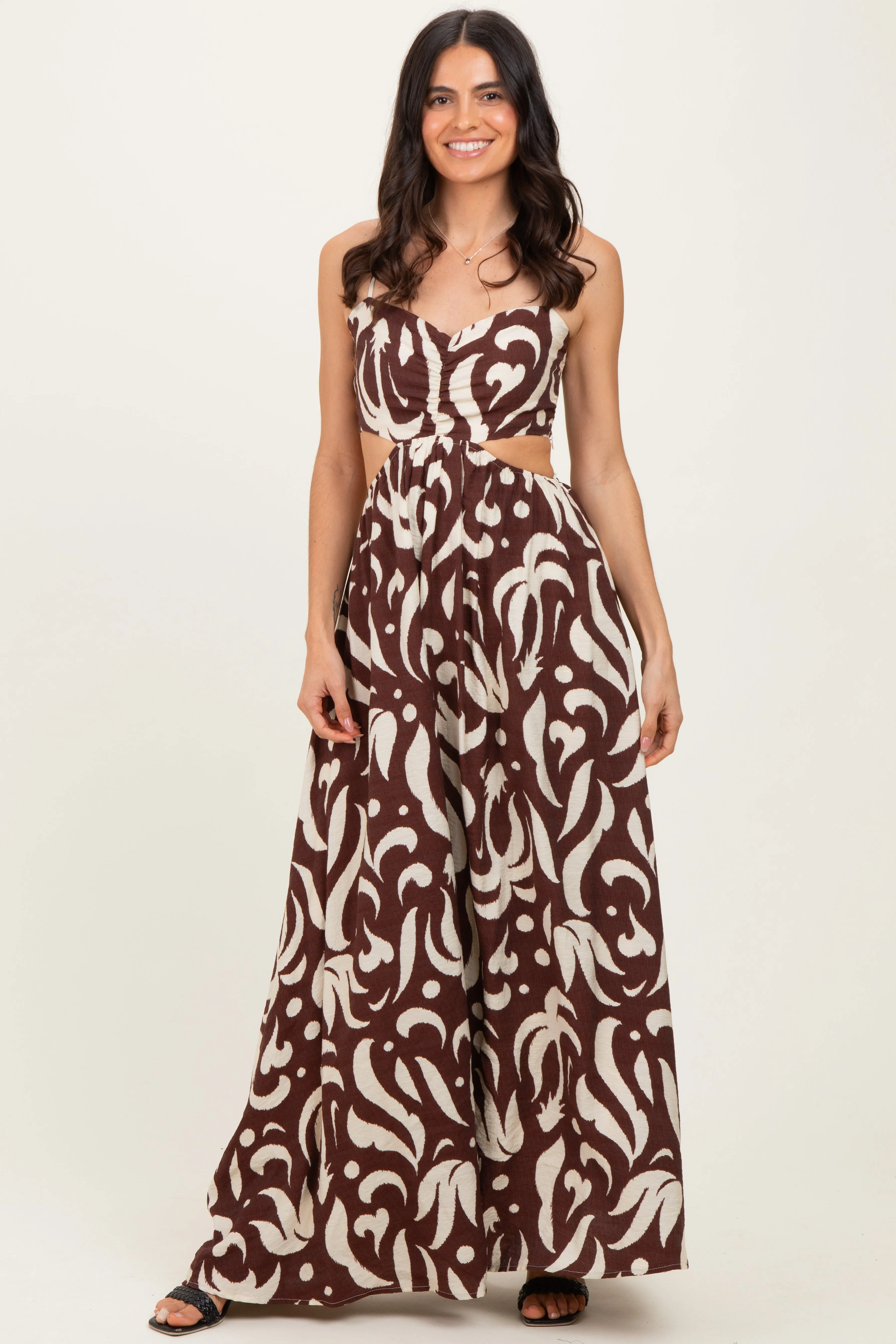 Chocolate Printed Cutout Sleeveless Maxi Dress sold by Pinkblush