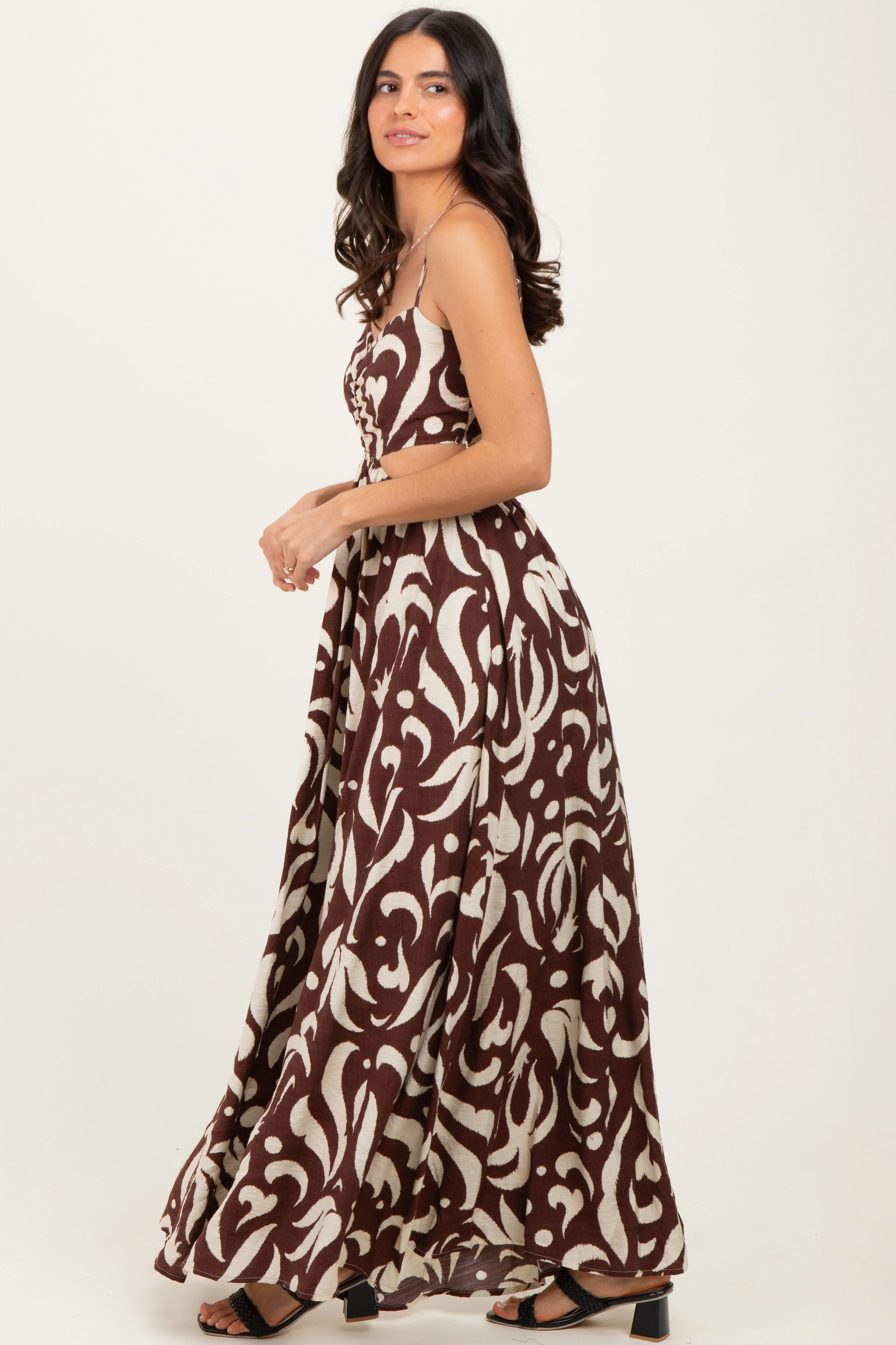 Chocolate Printed Cutout Sleeveless Maxi Dress sold by Pinkblush product image thumbnail 2