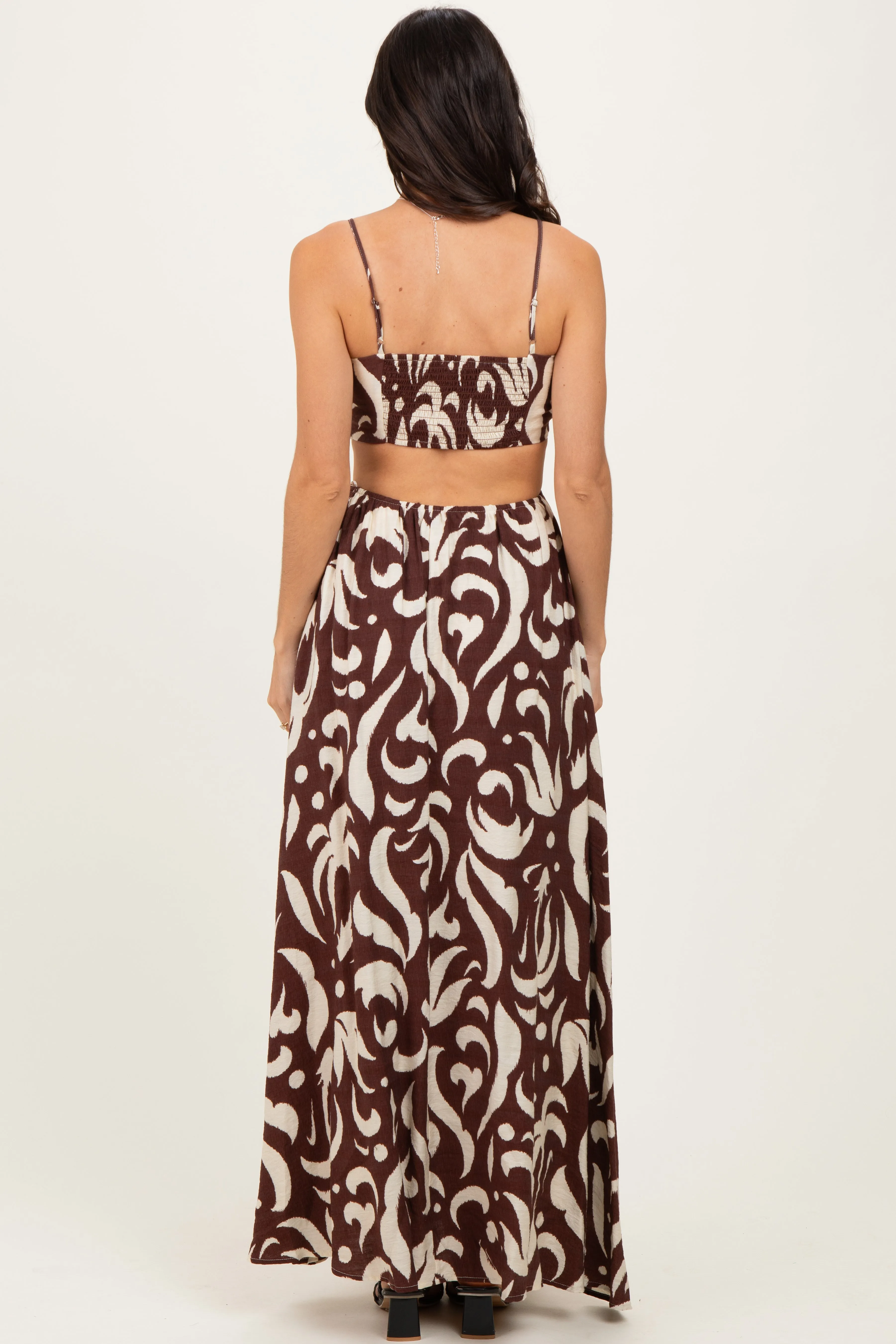 Chocolate Printed Cutout Sleeveless Maxi Dress sold by Pinkblush product image thumbnail 3