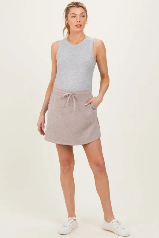 Heather Taupe Drawstring Maternity Mini Skort sold by Pinkblush