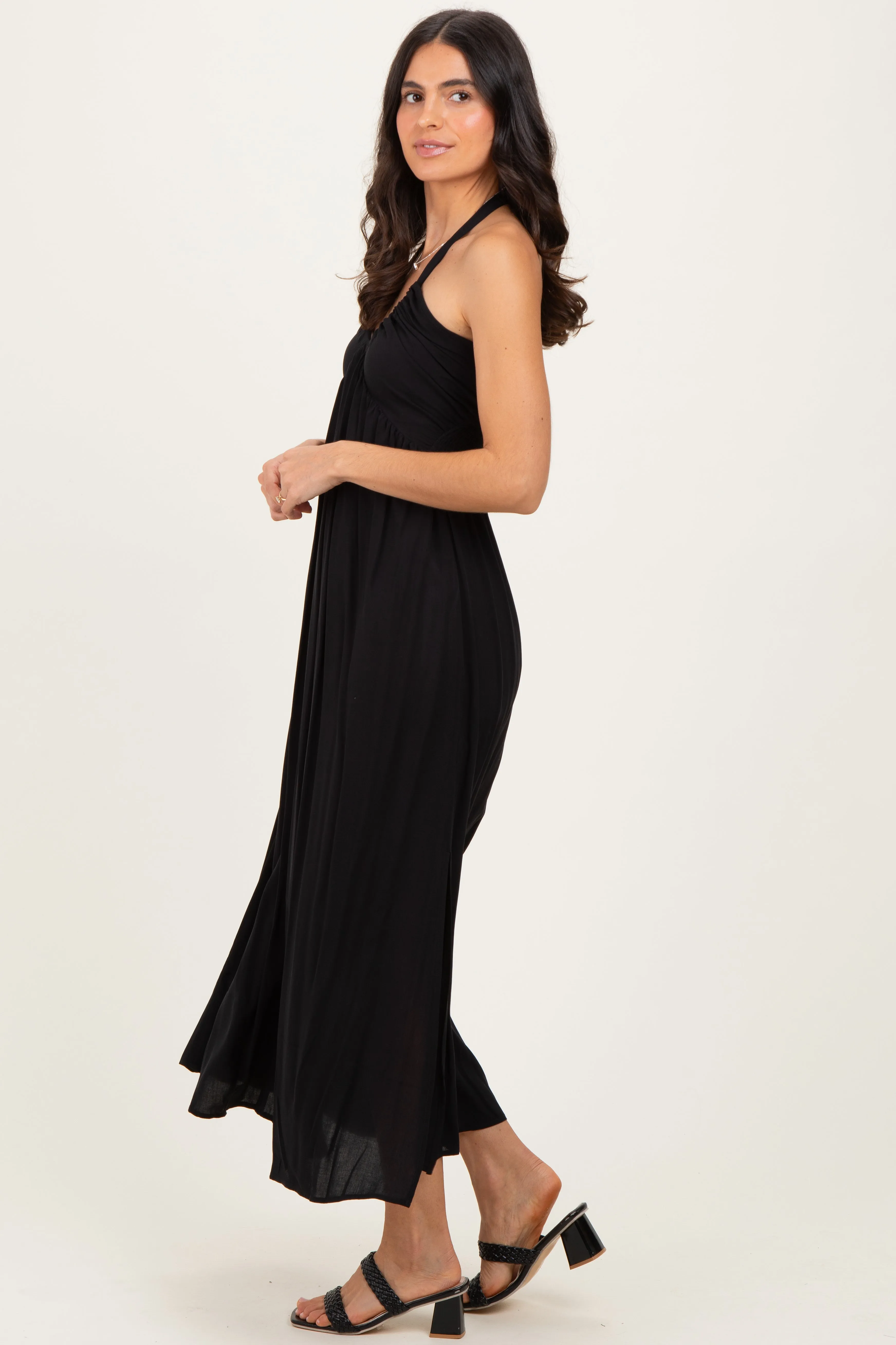 Black Halter Neck Side Slit Midi Dress sold by Pinkblush product image thumbnail 2