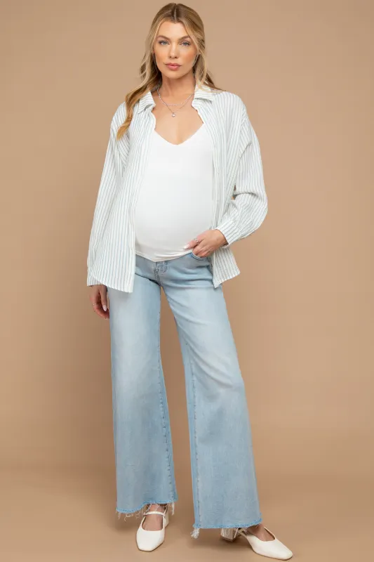 Light Blue Raw Hem Super Wide Leg Maternity Jeans made by Risen