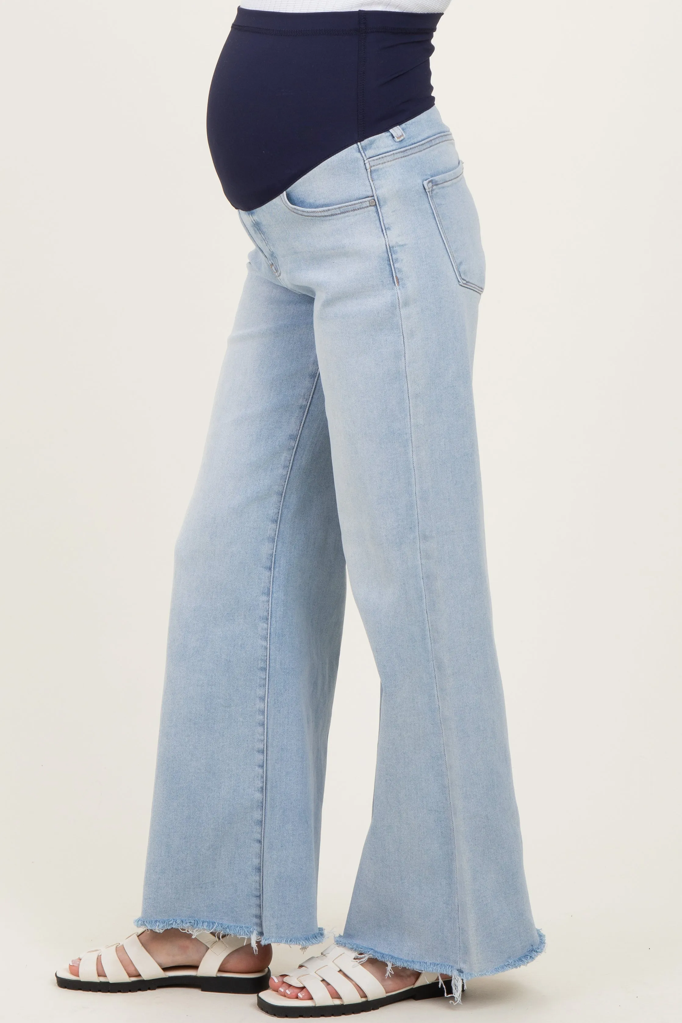 Light Blue Raw Hem Super Wide Leg Maternity Jeans sold by Pinkblush product image thumbnail 5