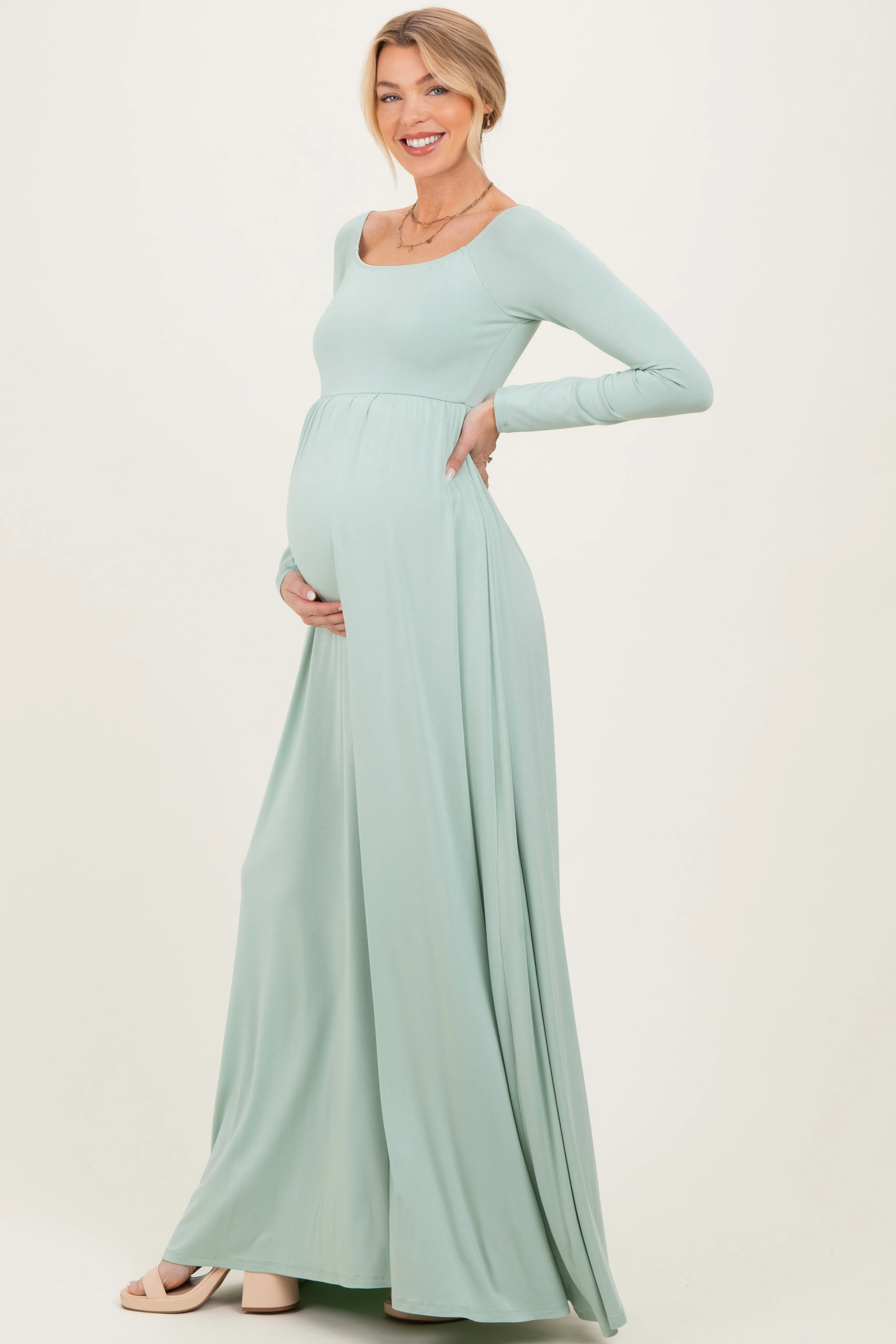 PinkBlush Sage Off Shoulder Maternity Maxi Dress sold by Pinkblush product image thumbnail 3