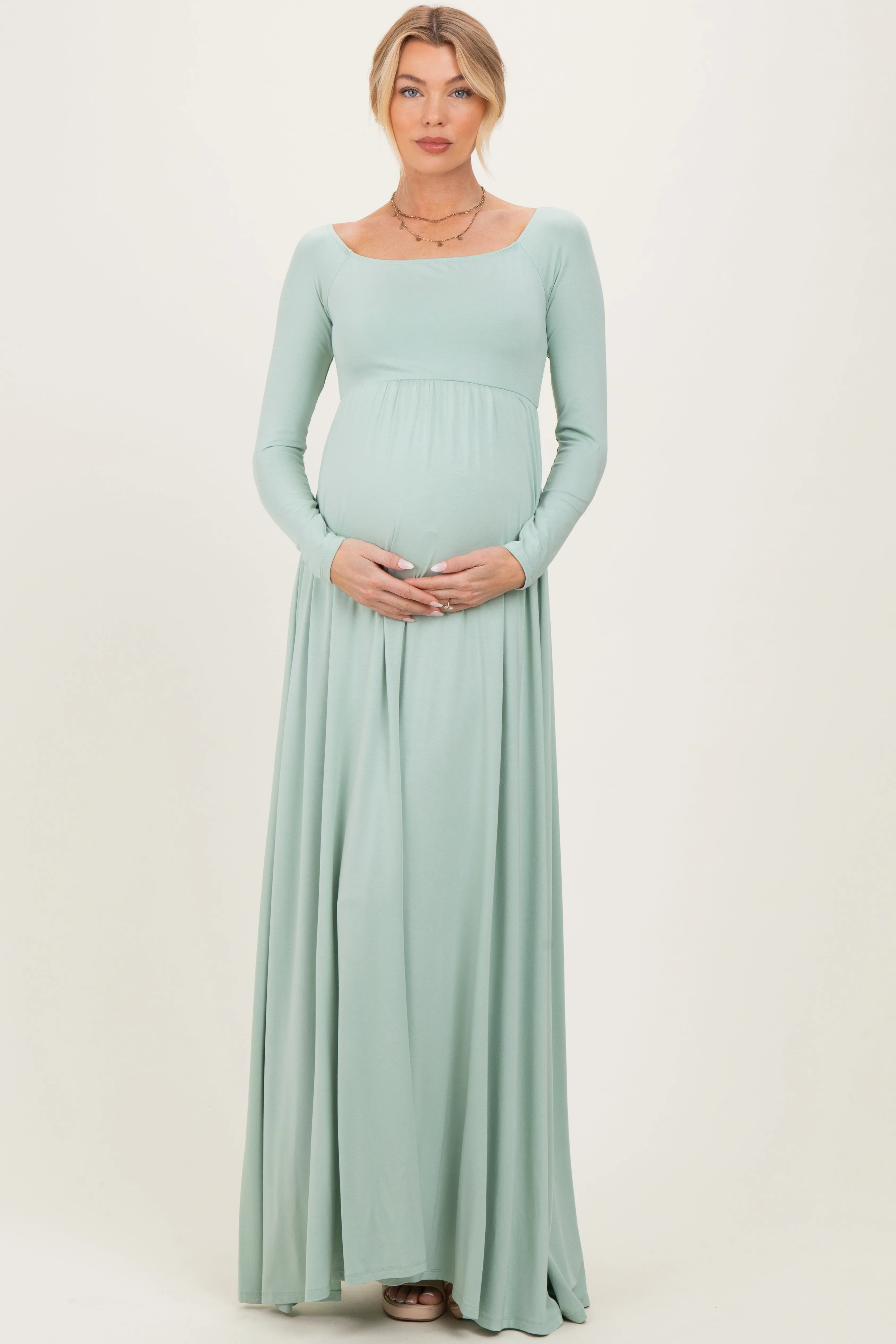 PinkBlush Sage Off Shoulder Maternity Maxi Dress sold by Pinkblush product image thumbnail 2