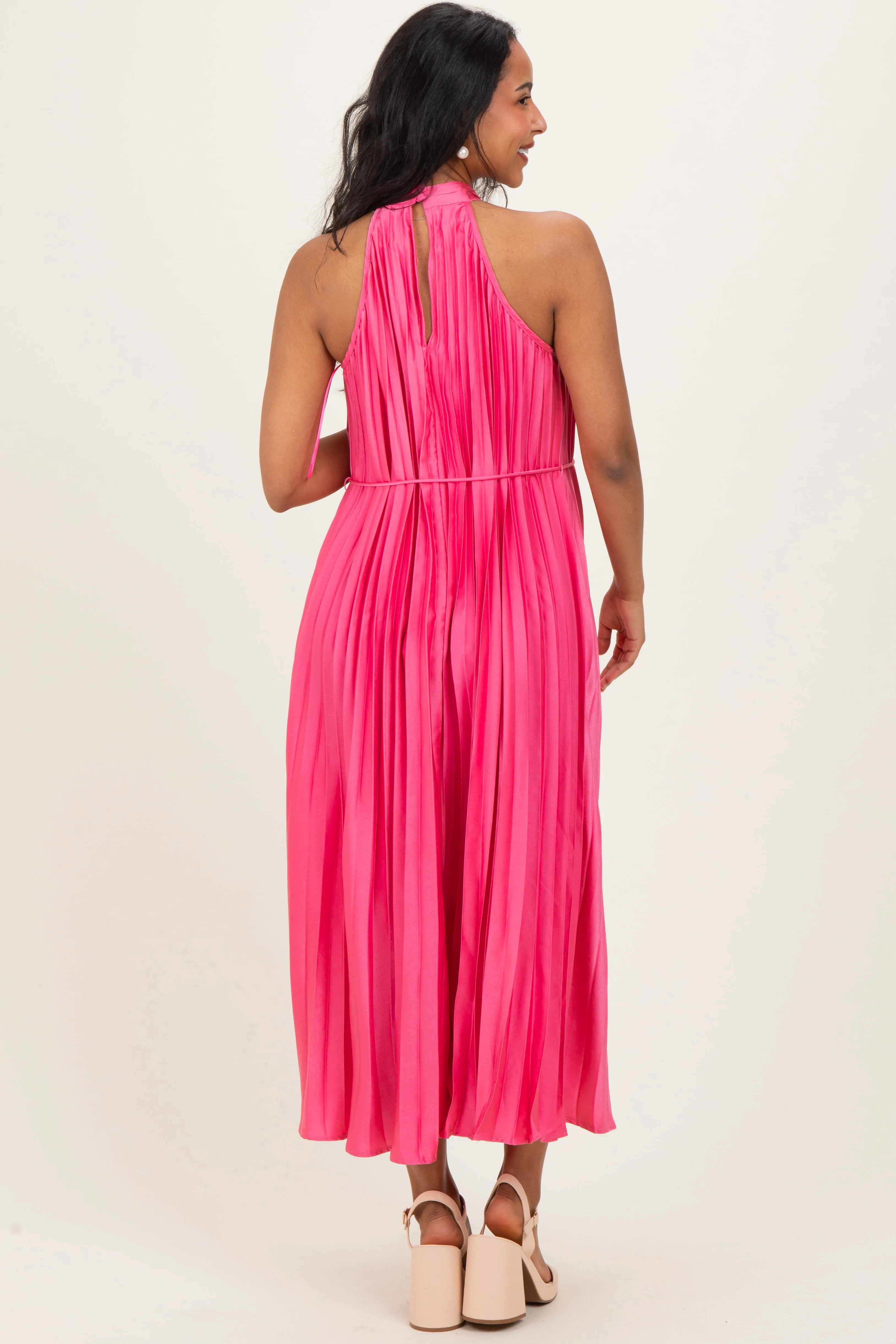 Fuchsia Pleated Maternity Halter Dress sold by Pinkblush product image thumbnail 3