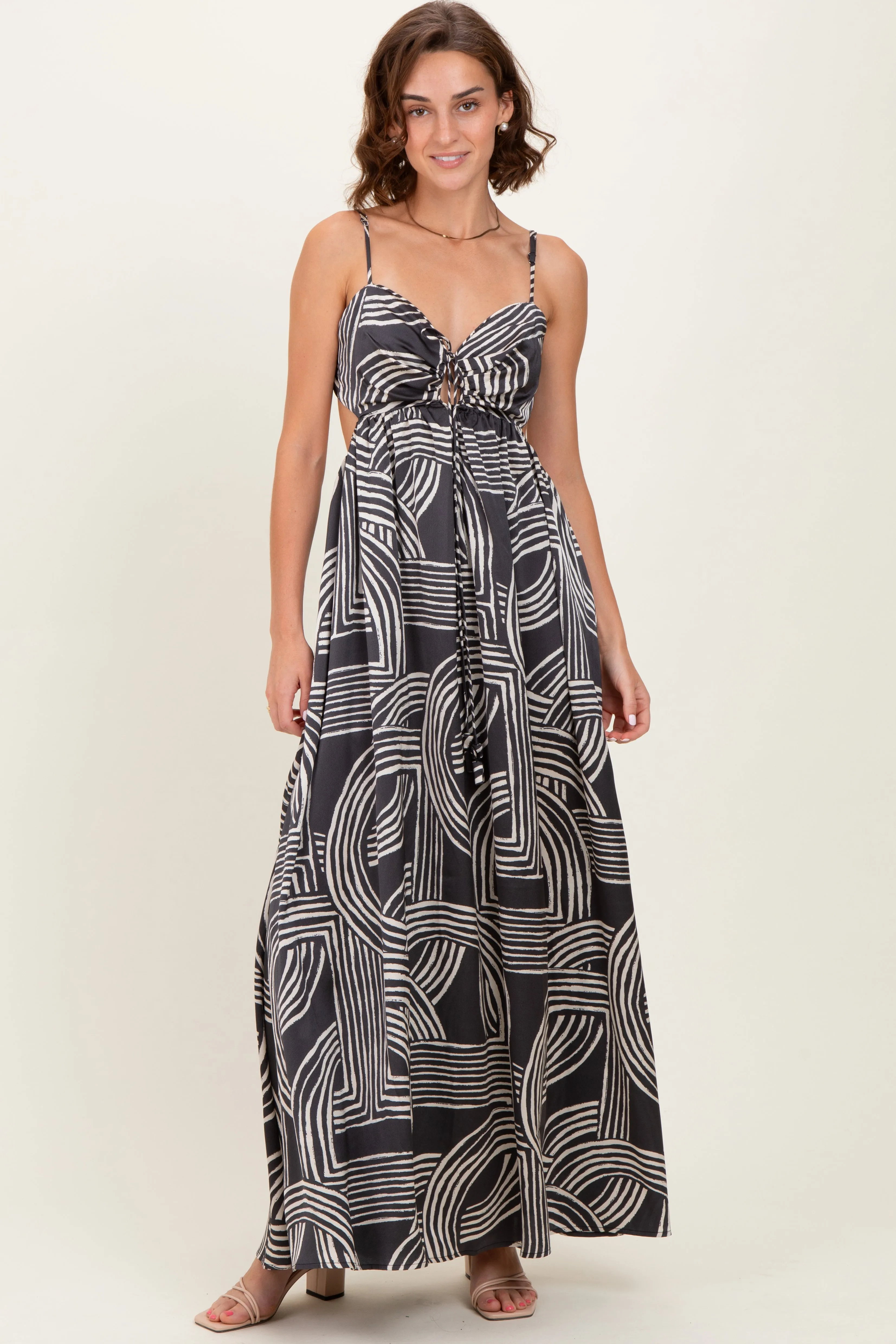 Black Printed Halter Cutout Tie Back Maxi Dress sold by Pinkblush product image thumbnail 2