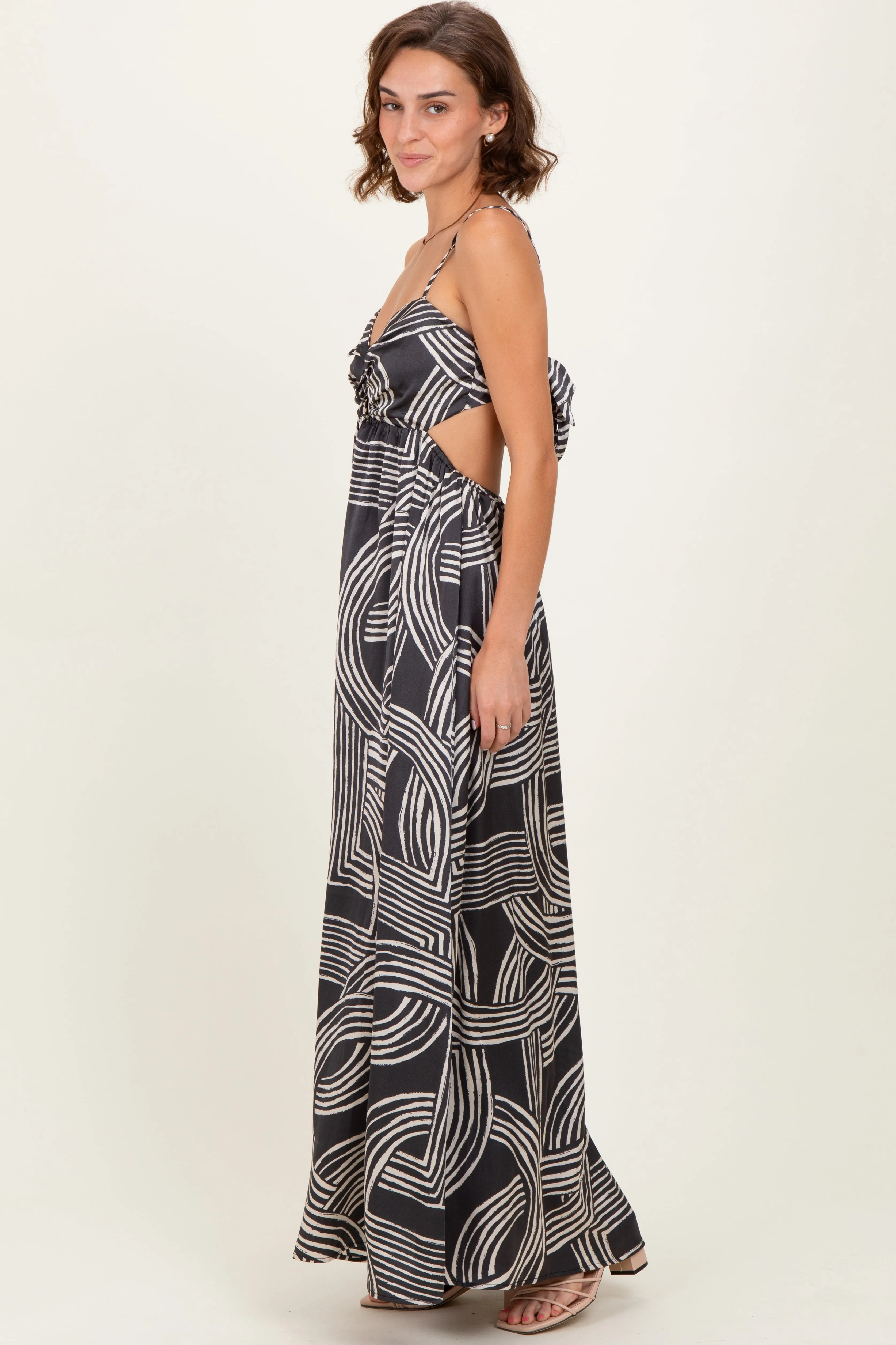 Black Printed Halter Cutout Tie Back Maxi Dress sold by Pinkblush product image thumbnail 3