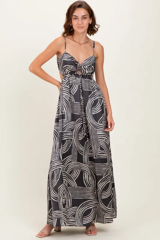 Black Printed Halter Cutout Tie Back Maxi Dress sold by Pinkblush