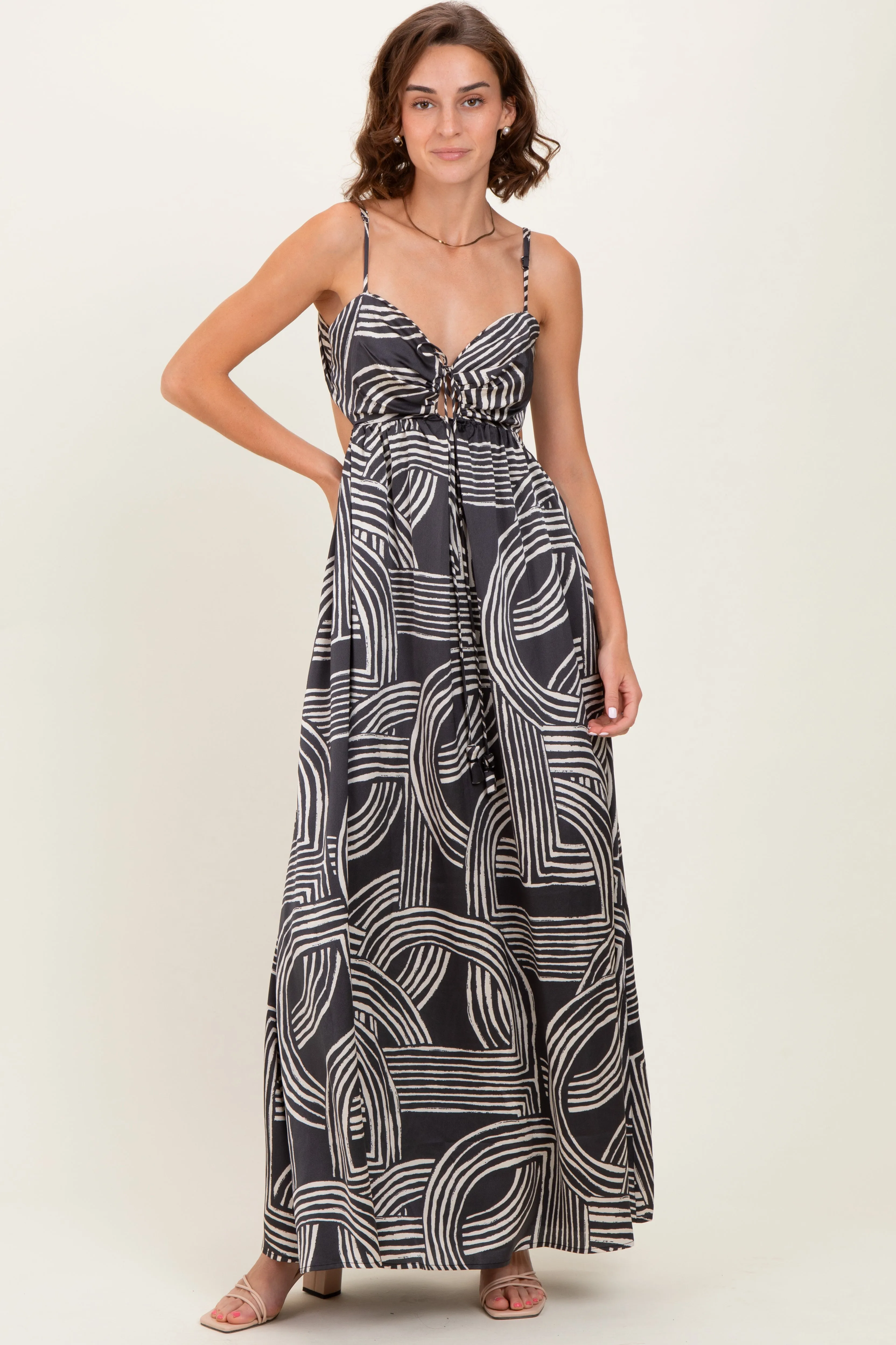 Black Printed Halter Cutout Tie Back Maxi Dress sold by Pinkblush