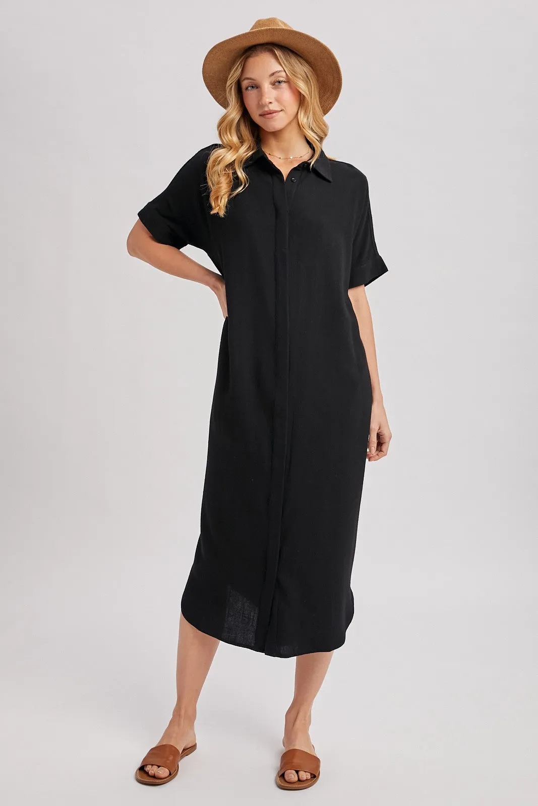 Black Button Down Midi Shirt Dress sold by Pinkblush