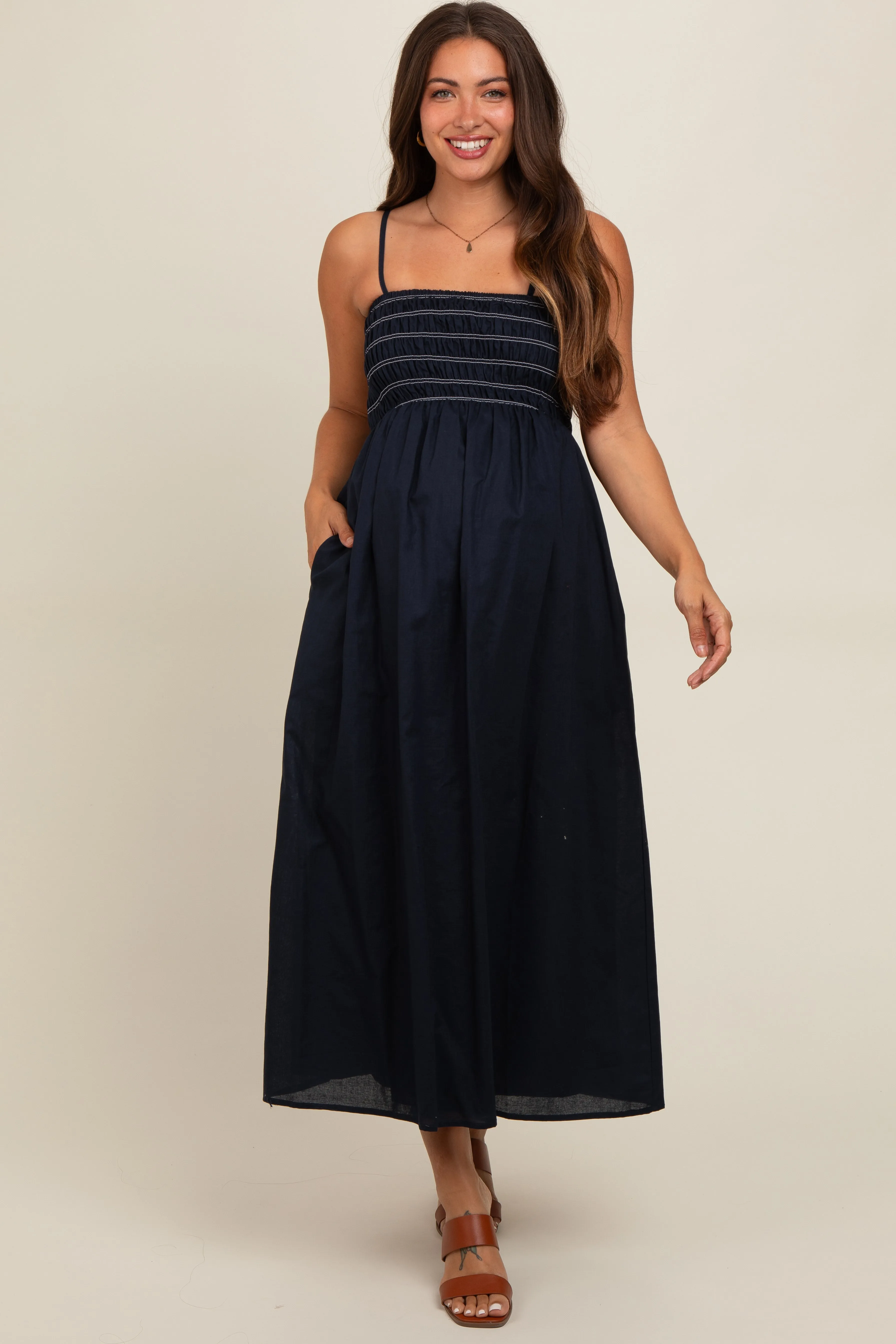 Navy Square Neck Maternity Midi Dress sold by Pinkblush product image thumbnail 2