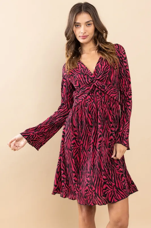 Burgundy Printed Plisse Dress sold by Pinkblush
