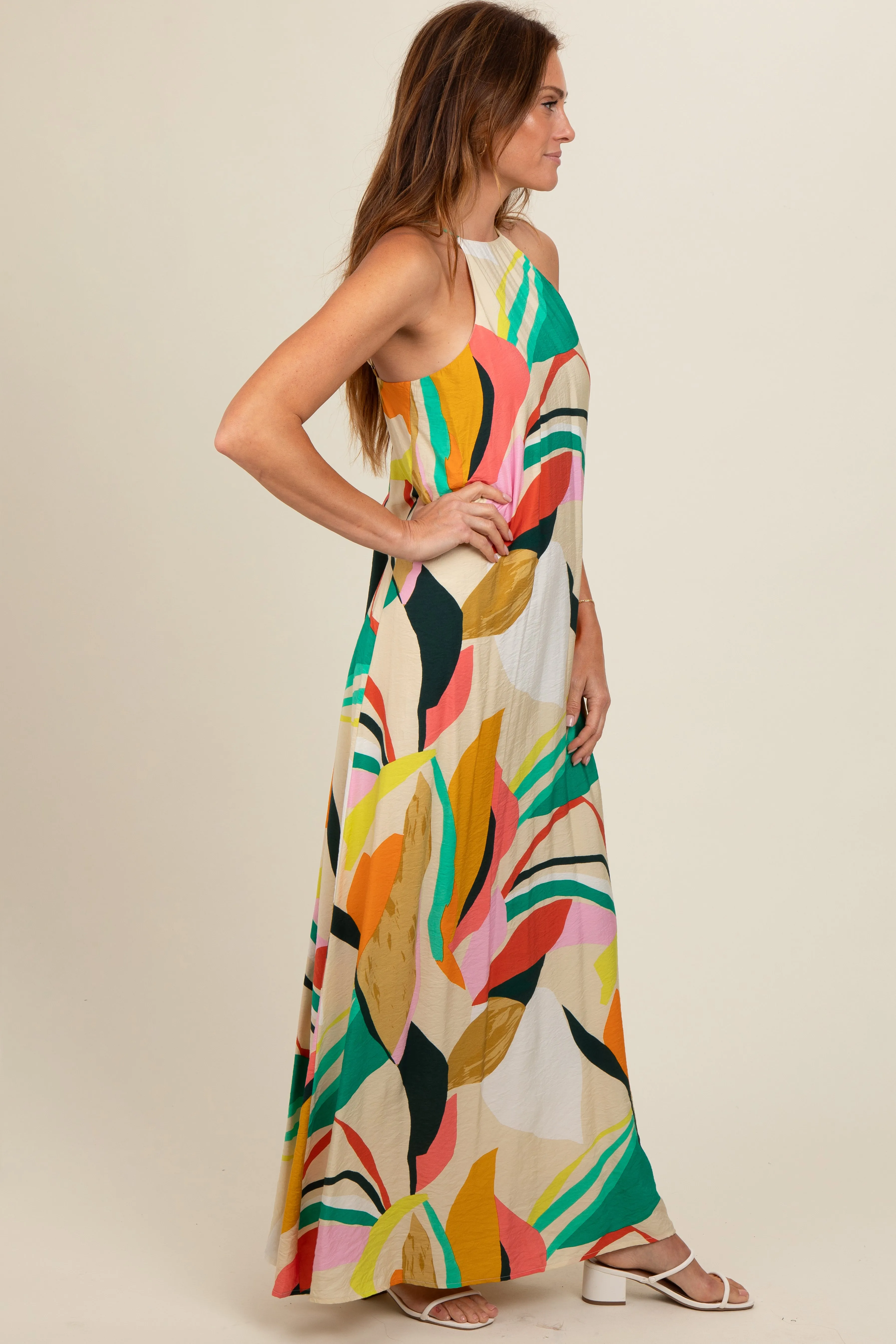 Multicolor Abstract Print Halter Maxi Dress sold by Pinkblush product image thumbnail 4
