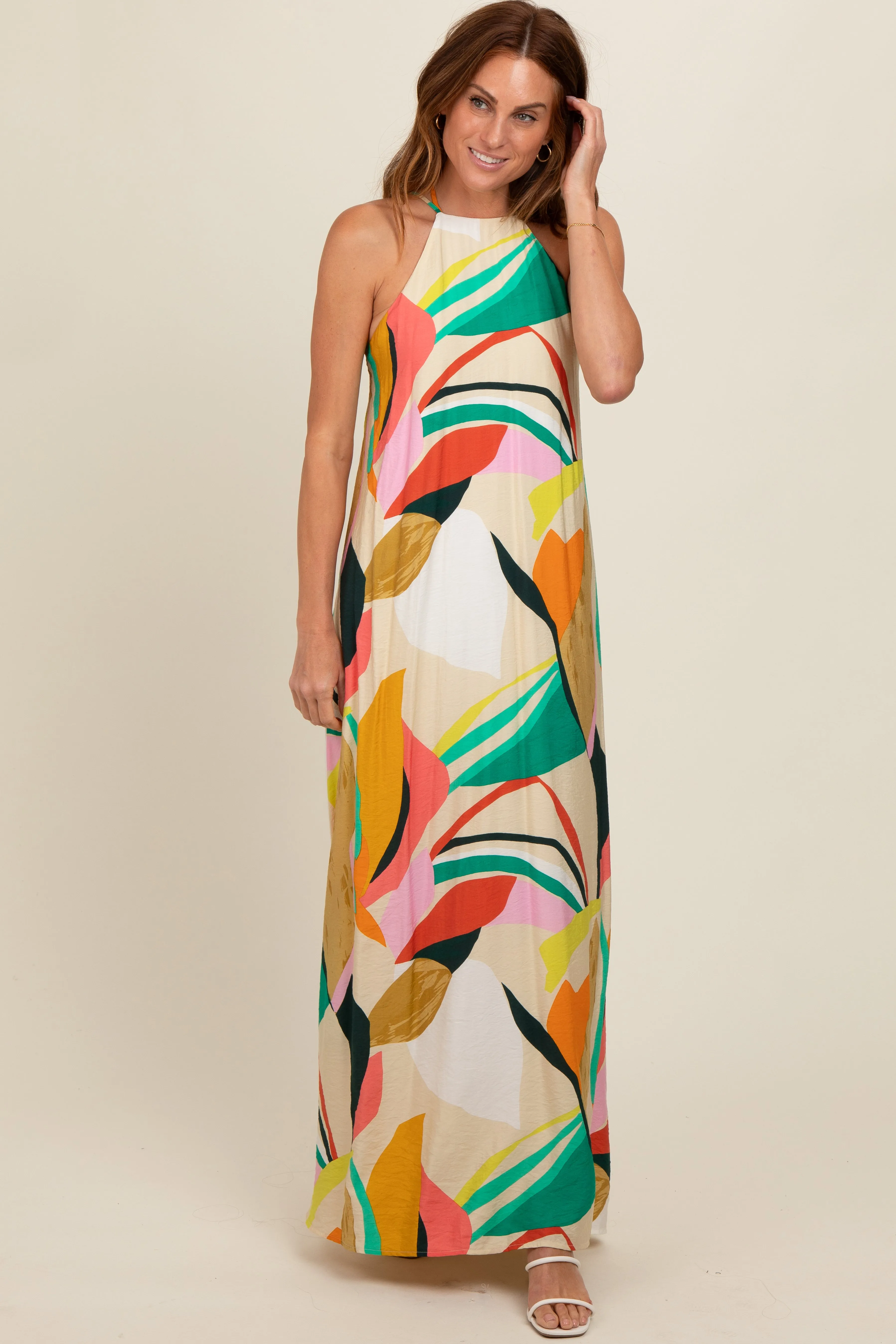 Multicolor Abstract Print Halter Maxi Dress sold by Pinkblush product image thumbnail 2
