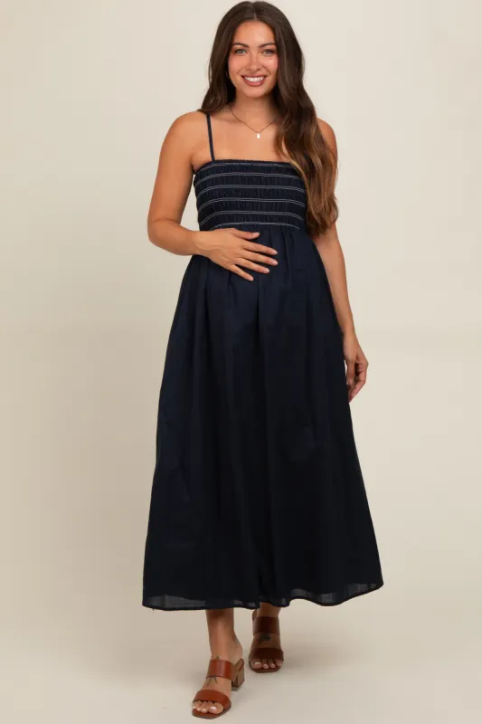 Navy Square Neck Maternity Midi Dress sold by Pinkblush