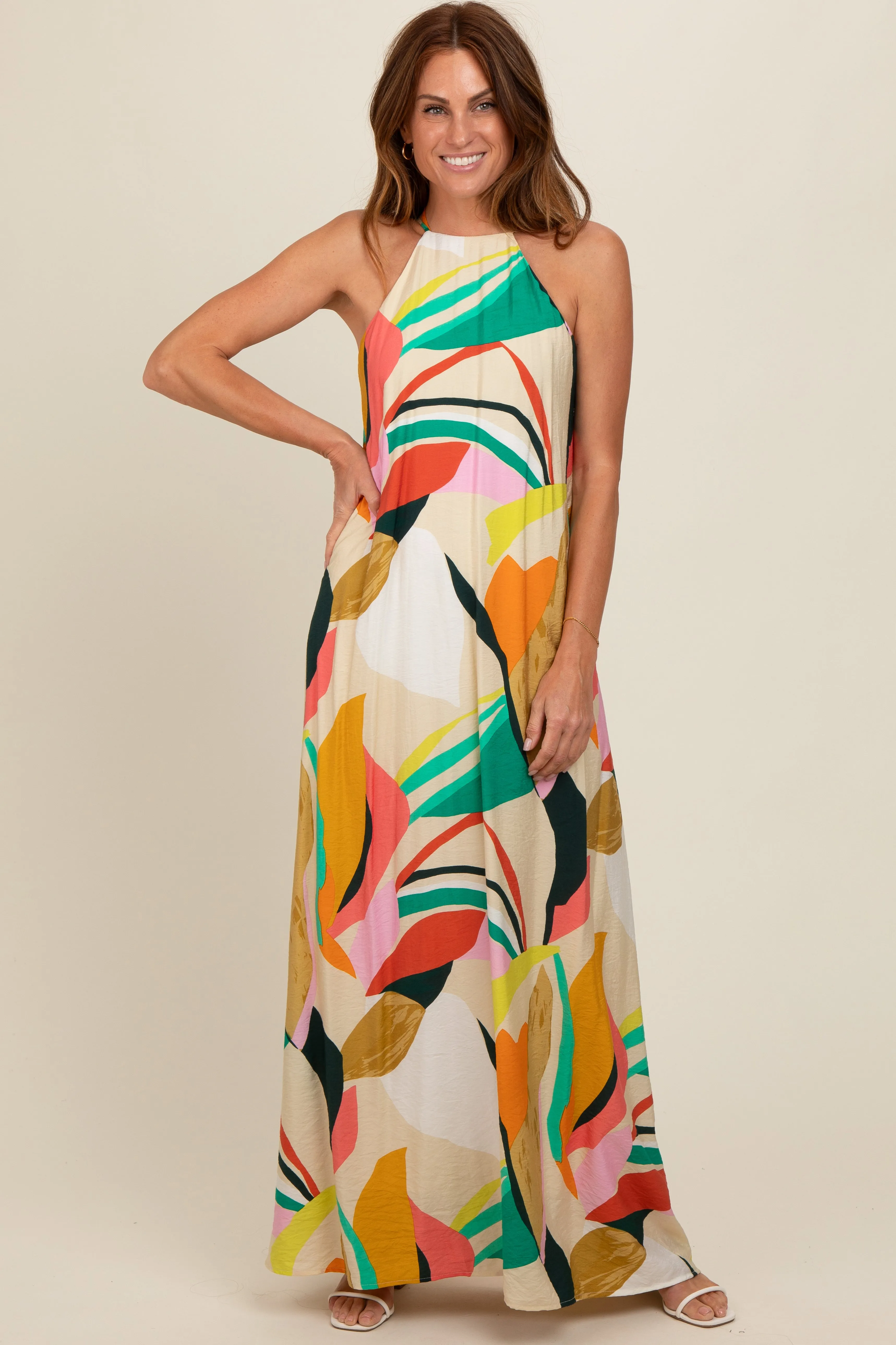 Multicolor Abstract Print Halter Maxi Dress sold by Pinkblush product image thumbnail 3