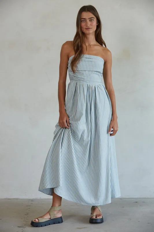 Light Blue Striped Strapless Maxi Dress sold by Pinkblush