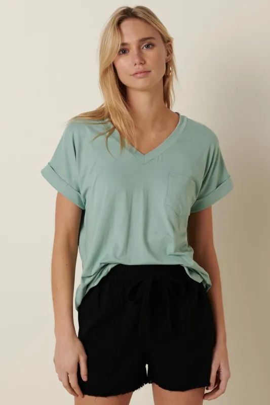 Mint V-Neck Pocket Short Sleeve Shirt sold by Pinkblush