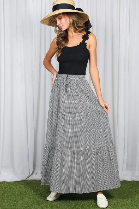Black Gingham Tiered Maxi Skirt sold by Pinkblush