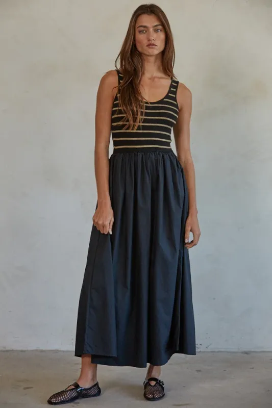 Black Striped Contrast Knit Sleeveless Maxi sold by Pinkblush