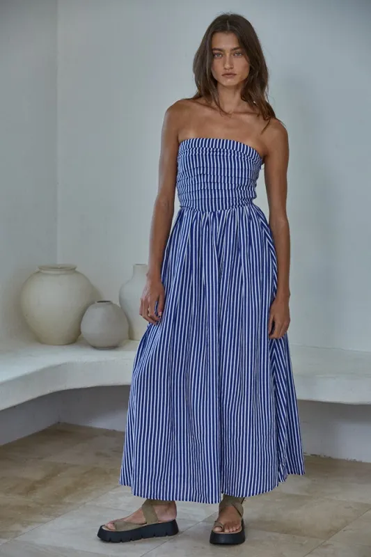 Denim Blue Striped Strapless Maxi Dress sold by Pinkblush