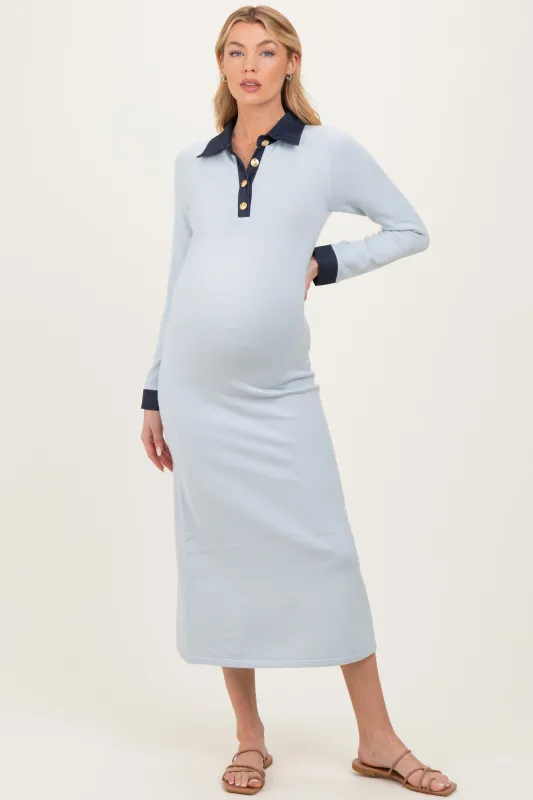 Light Blue Denim Trim Maternity Knit Dress sold by Pinkblush