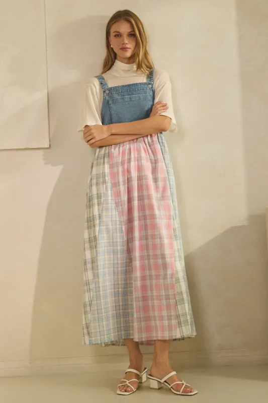 Multicolor Plaid Overall Maxi Dress sold by Pinkblush