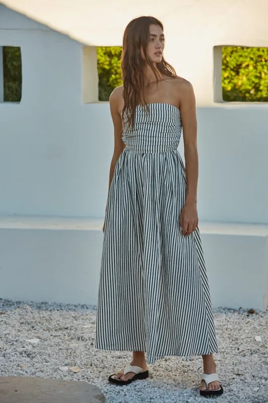 Off White Striped Strapless Maxi Dress sold by Pinkblush