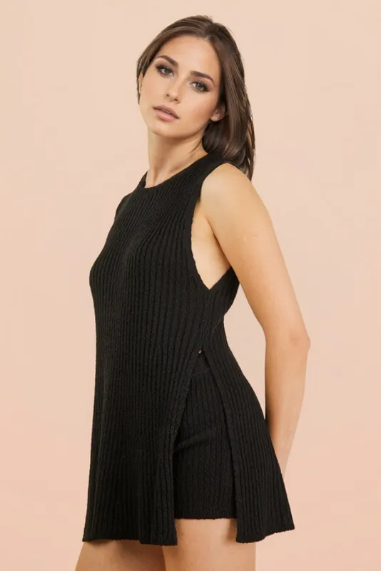 Black Knit Sleeveless Top Shorts Set sold by Pinkblush