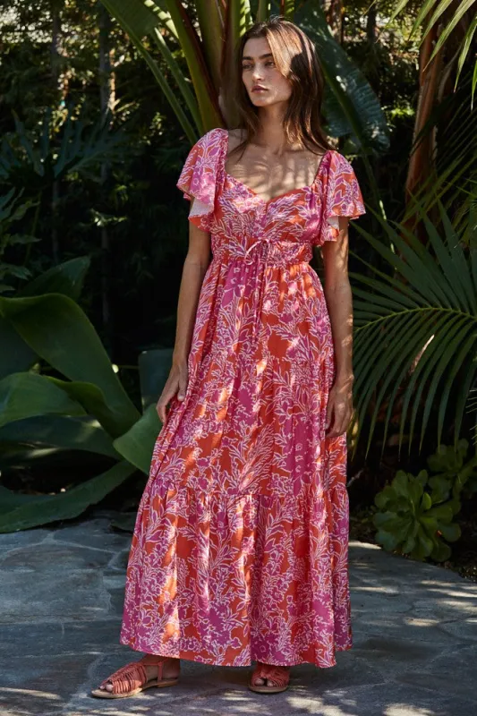 Fuchsia Floral Waist Tie Open Back Maxi sold by Pinkblush