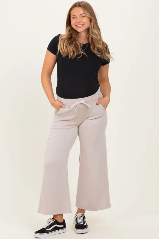Beige Ankle Wide Leg Maternity Lounge Pants sold by Pinkblush